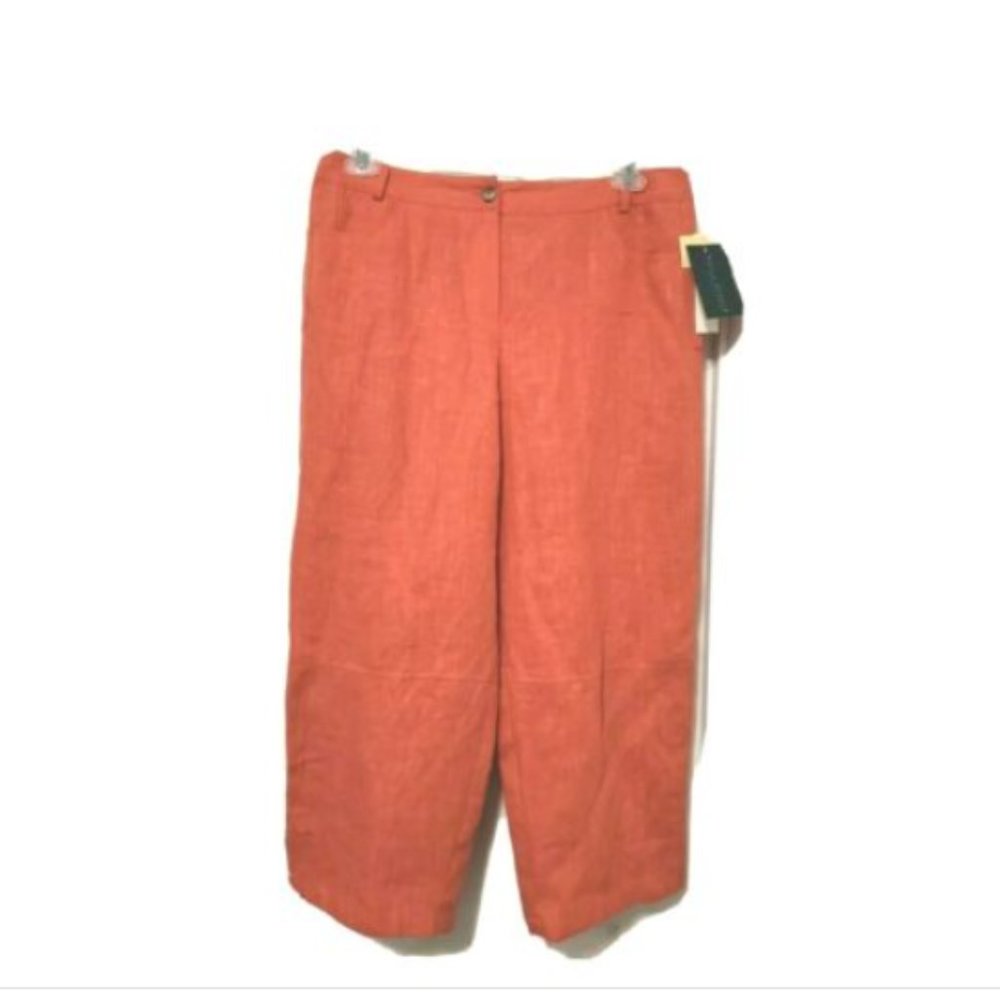 Harve Benard Linen Coral Salmon Lined Cropped Crop Pants